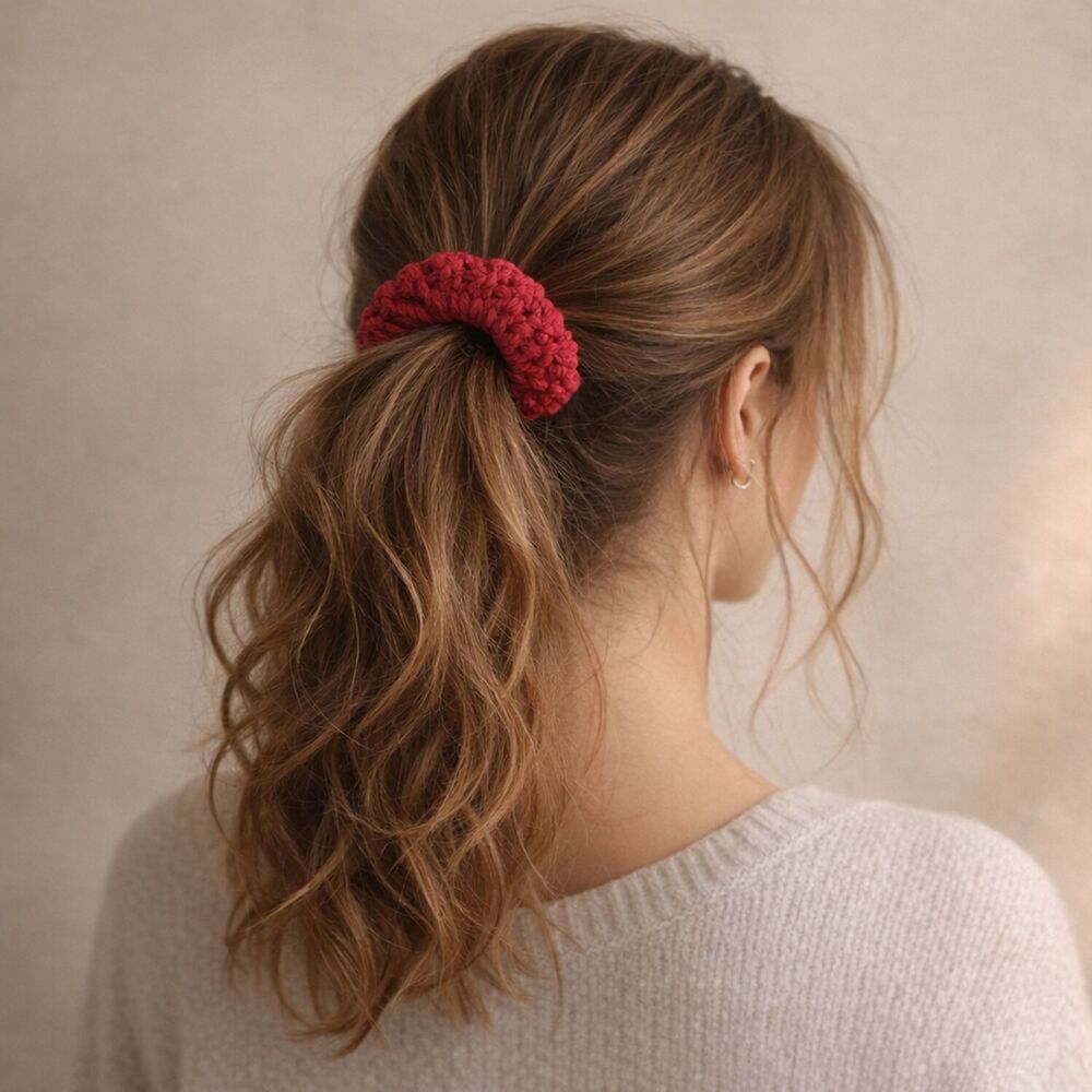 Women Crochet Hair Scrunchies Set Gif 3 Pieces Handmade Claw Clip white Red